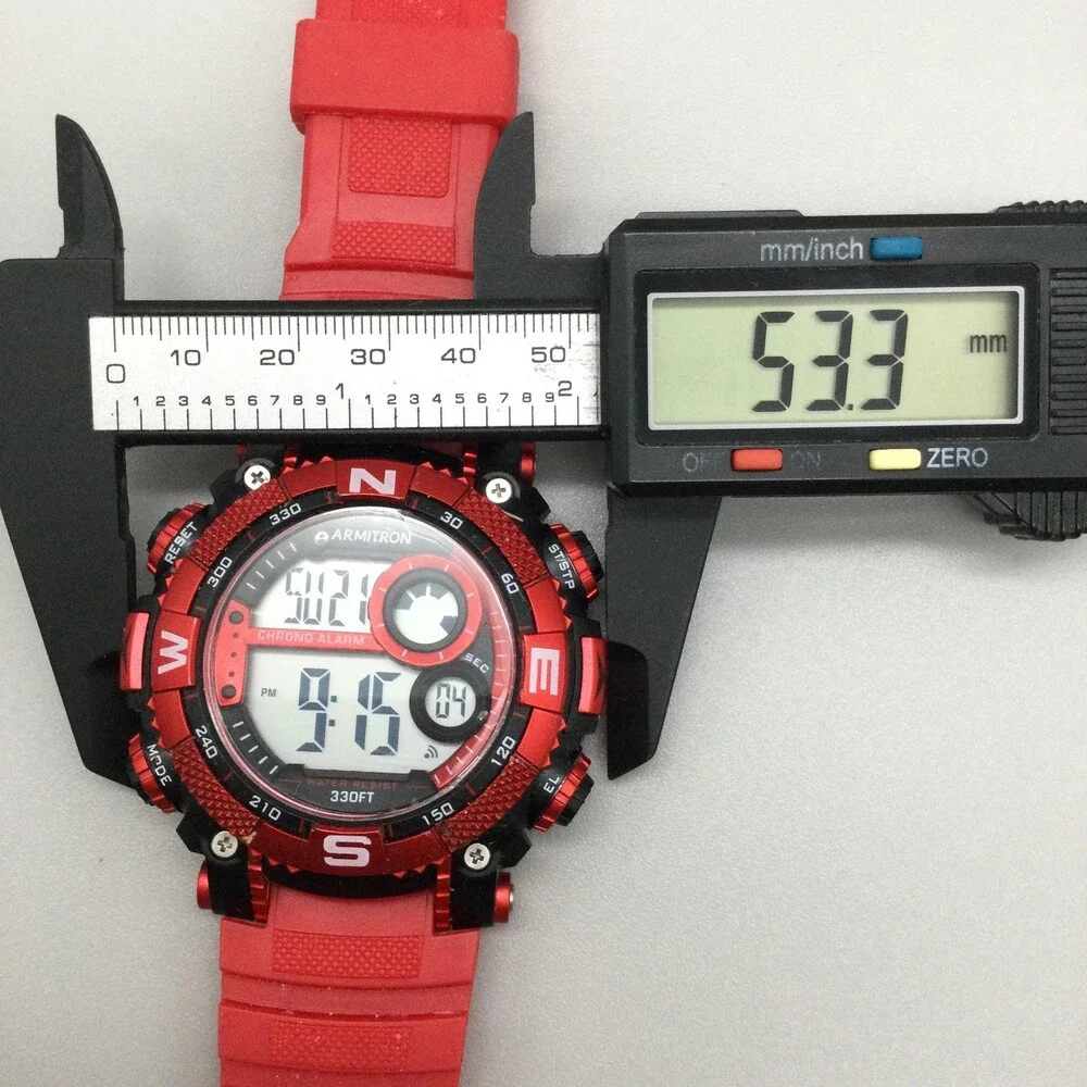 Armitron Pro Sport Mens Watch 53mm Gray Digital Backlight Red Resin Alarm 100M